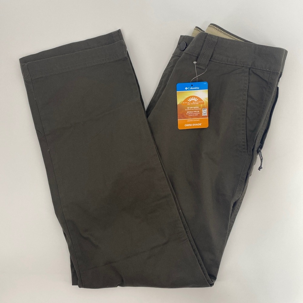 NEW Columbia Flex ROC Pant Mens 34x30 Brown Gray Straight Leg Omni Shade Outdoor